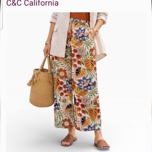 Colorful Linen Floral Wide-Leg Pants